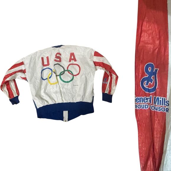 Vintage USA Olympic Tyvek Windbreaker Jacket Zip Up Paper Jacket / XL - - Picture 3 of 4